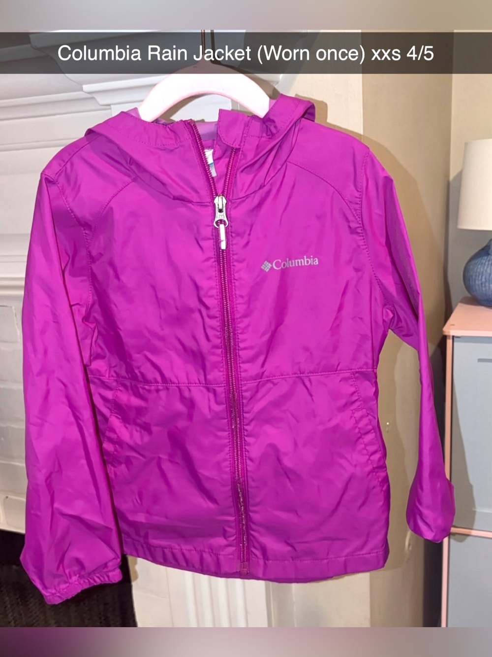 Columbia Kids' Bright Magenta Hooded Raincoat size xxs 4/5